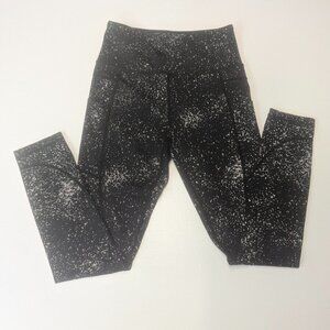 Zyia Reflective Splatter Black Metallic Silver 25" Leggings Womens Size 2